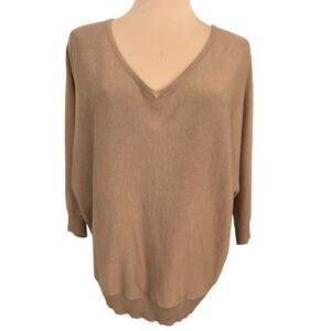 Premise Camel Tan V-Neck Sweater Womens Medium Lightweight Pullover Neutral